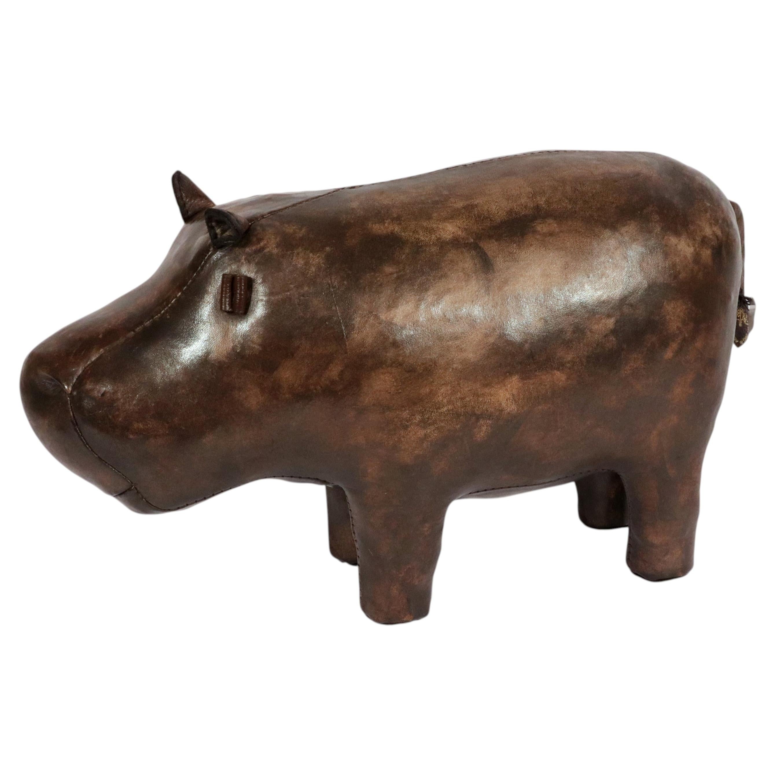 Dimitri Omersa Leather Hippopotamus Footstool with Original Label, 1960-75 For Sale