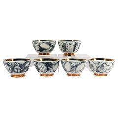 Piero Fornasetti Ceramic Appetizer Bowls, Complete Set of Six Circa 1960
