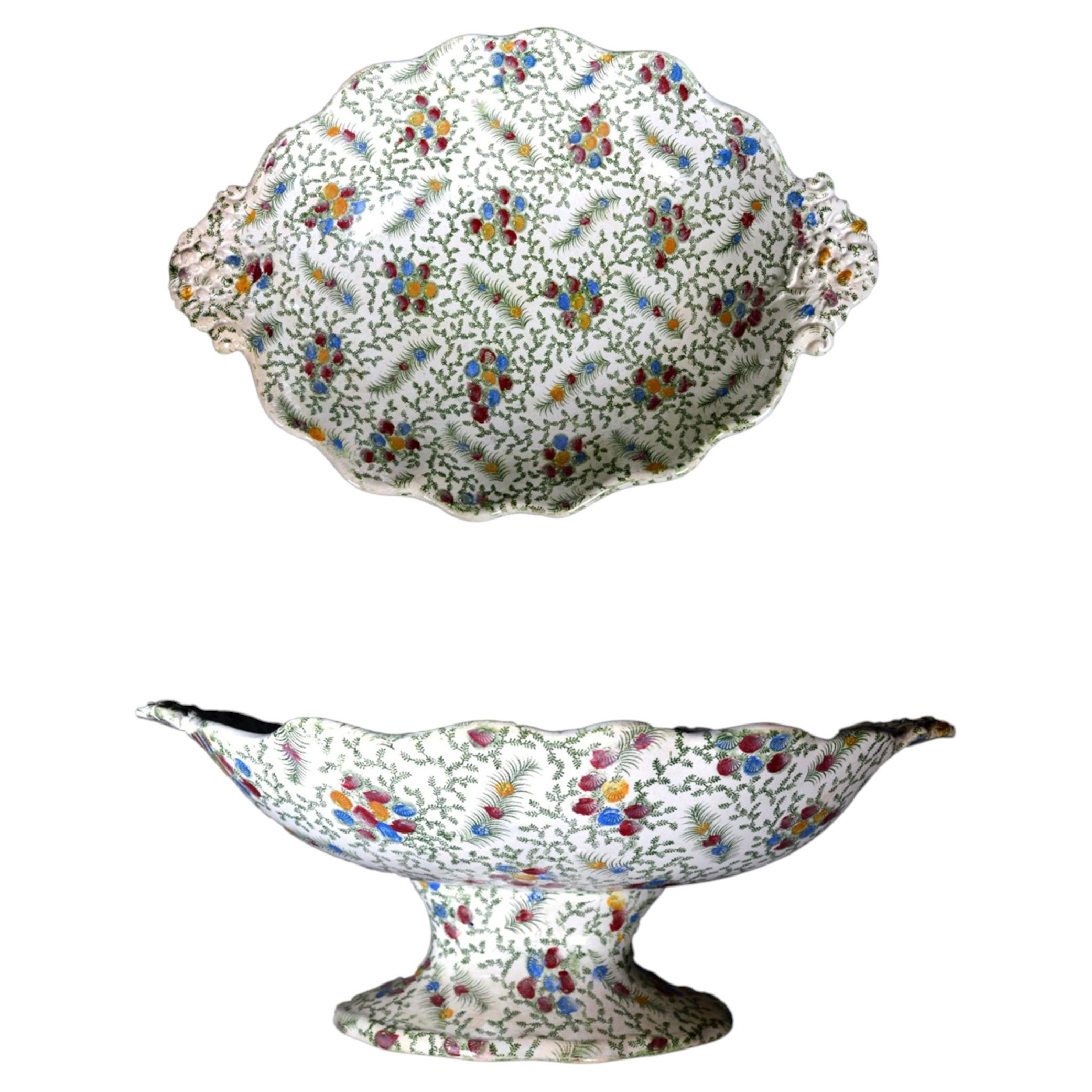 Old Hall Earthenware Shell Pattern Polychrome Tazza or Comport, Victorian For Sale