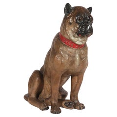 Austrian Terracotta Life-Size Seated Pug Dog with Glass Eyes, 19th Century