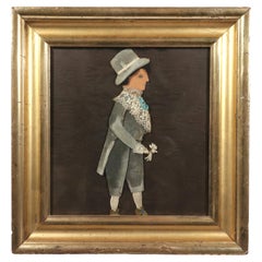 American Fabric and Paper Figure of a Gentleman, Giltwood Frame on Velvet