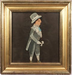 American Fabric and Paper Figure of a Gentleman, Giltwood Frame on Velvet