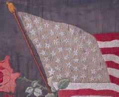 47 Star American Flag Silk Embroidered Picture with Roses, New Mexico Statehood