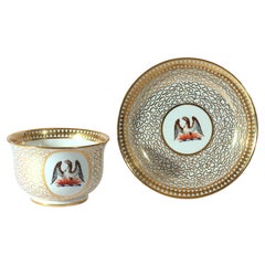 Chamberlain Worcester Frühstücks-Tasse und Untertasse mit Phönix-Wappen, Vermicelli