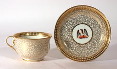 Chamberlain Worcester Frühstücks-Tasse und Untertasse mit Phönix-Wappen, Vermicelli