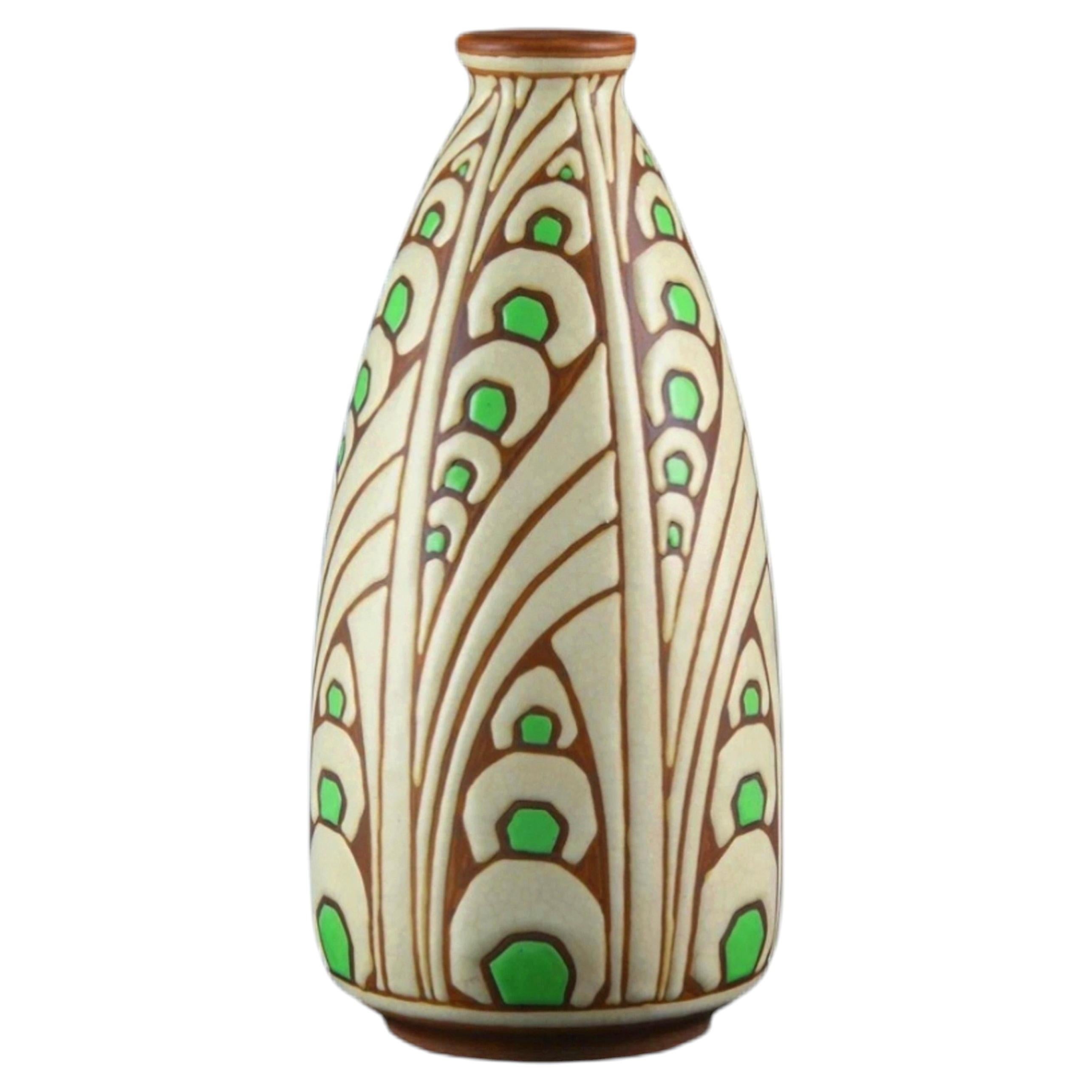 Charles Catteau Boch Frères Keramis Art Deco Stoneware Vase, Décor D.1005, 1925 For Sale
