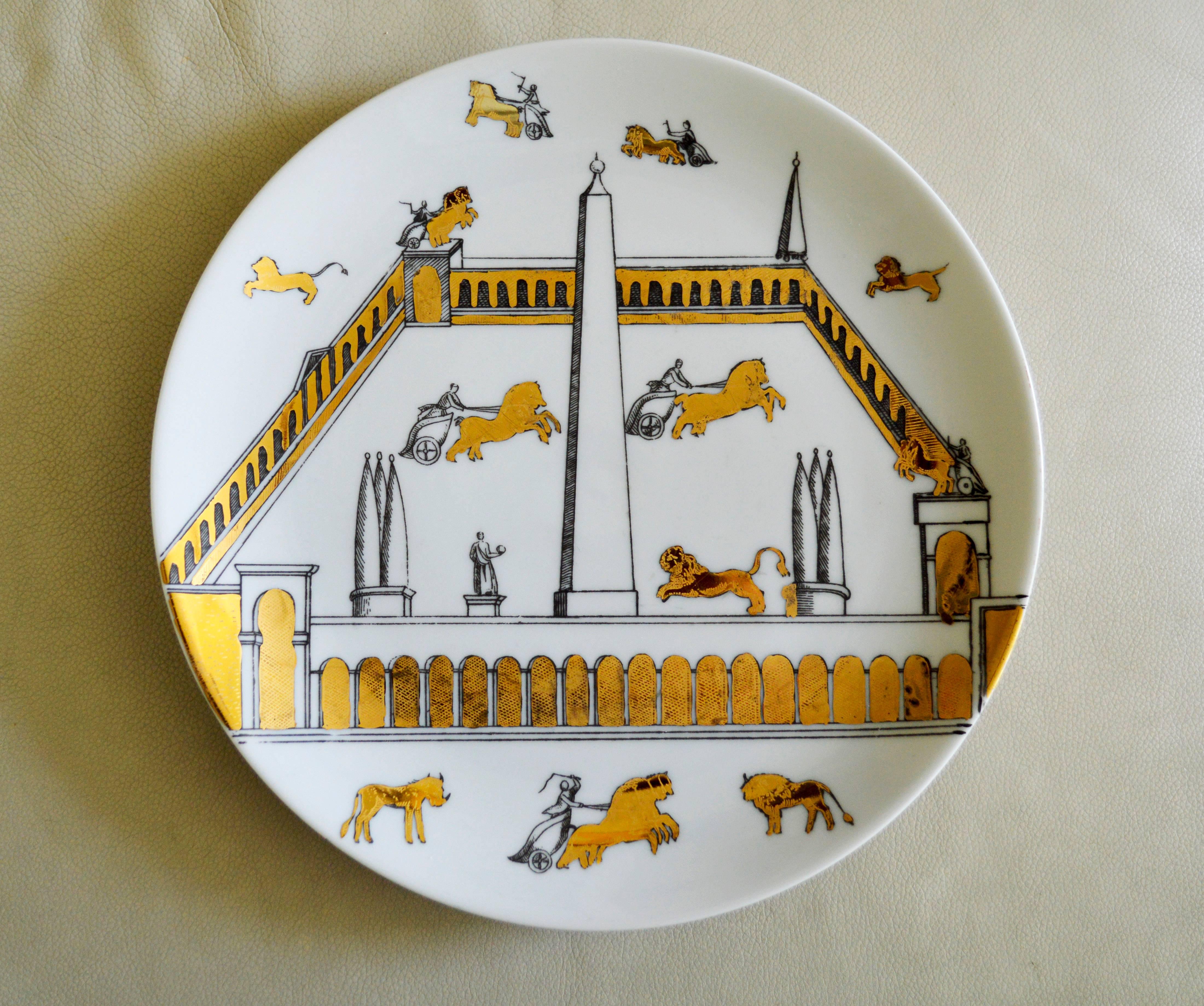 Italian Vintage Piero Fornasetti Set of Nine Porcelain Plates, Anfiteatro, 1960s