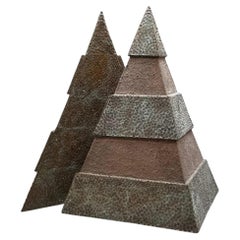 Debra Sachs Split Pyramid II Two-Part Sculpture in Sand and Copper over Wood