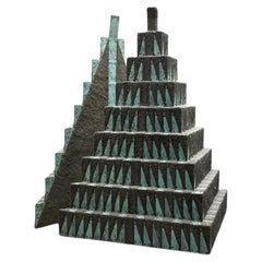 Debra Sachs Split Pyramid III Two-Part Sculpture in Sand and Copper over Wood