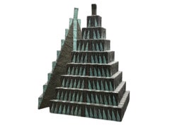 Debra Sachs Split Pyramid III Two-Part Sculpture in Sand and Copper over Wood