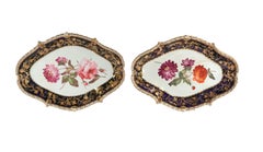 Coalport Porcelain Botanical Lozenge Dishes, Pair, Cobalt and Gilt, Circa 1820