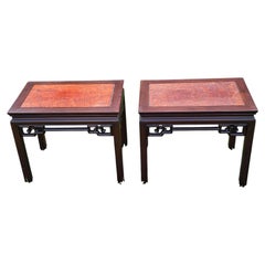 Pair of Chinese Rosewood and Burl Side Tables, J.L. George & Co., Hong Kong