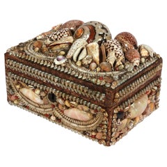 Victorian Shellwork Sewing and Jewelry Box with Mirrored Fitted Interior