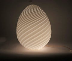 Murano Glass Egg Lamps, Pair of Large White Swirl Opaline Lamps, Circa 1980