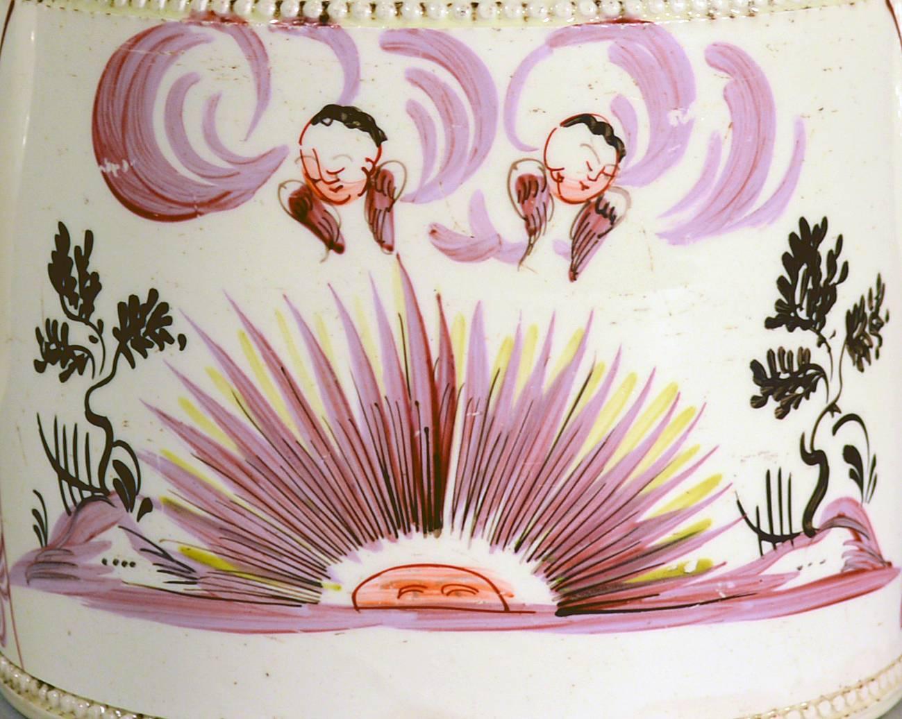 English Creamware William Greatbatch Pottery Teapot Decorated with Aurora, 1770s 1