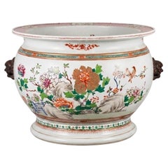 Large Chinese Export Famille Rose Porcelain Fish Bowl, Qianlong, on Carved Stand
