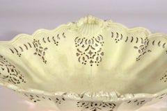 Large English Creamware Pierced Fruit Basket, Diamond Shape with Shell Corners