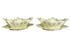 Large English Creamware Pierced Fruit Basket, Diamond Shape with Shell Handles