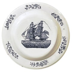 Liverpool Creamware Plate with American Flag Brig, Probably Herculaneum, c.1800