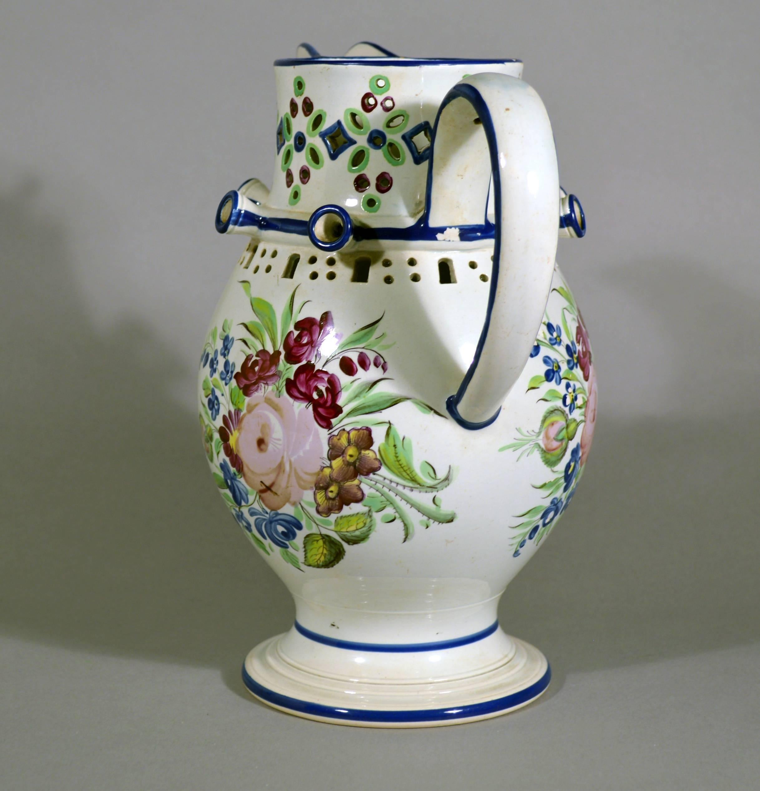 Regency Newcastle Pearlware Botanical Pottery Puzzle Jug and Dated 1830