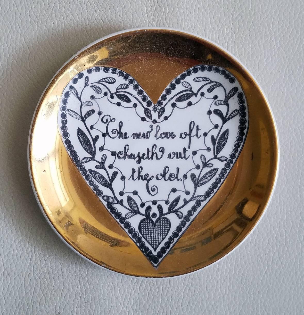 Piero Fornasetti Porcelain Coaster Set with Love, Hearts and Saying 1