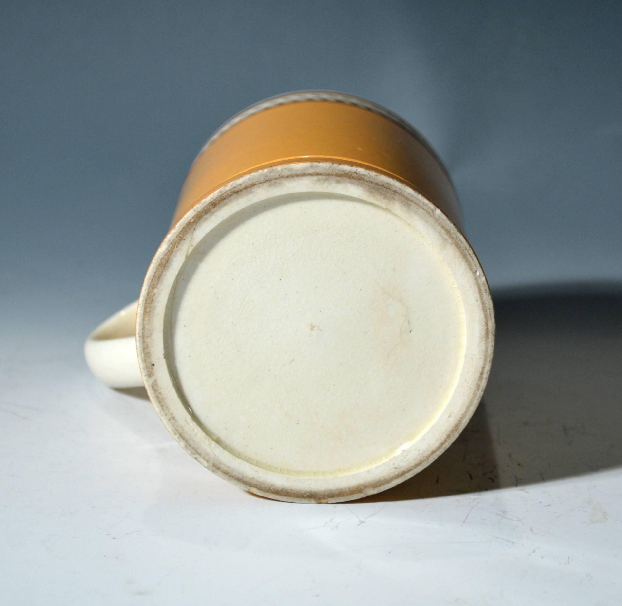 Georgian Creamware Mocha Slip-Inlaid Rouletted Tankard in Ochra