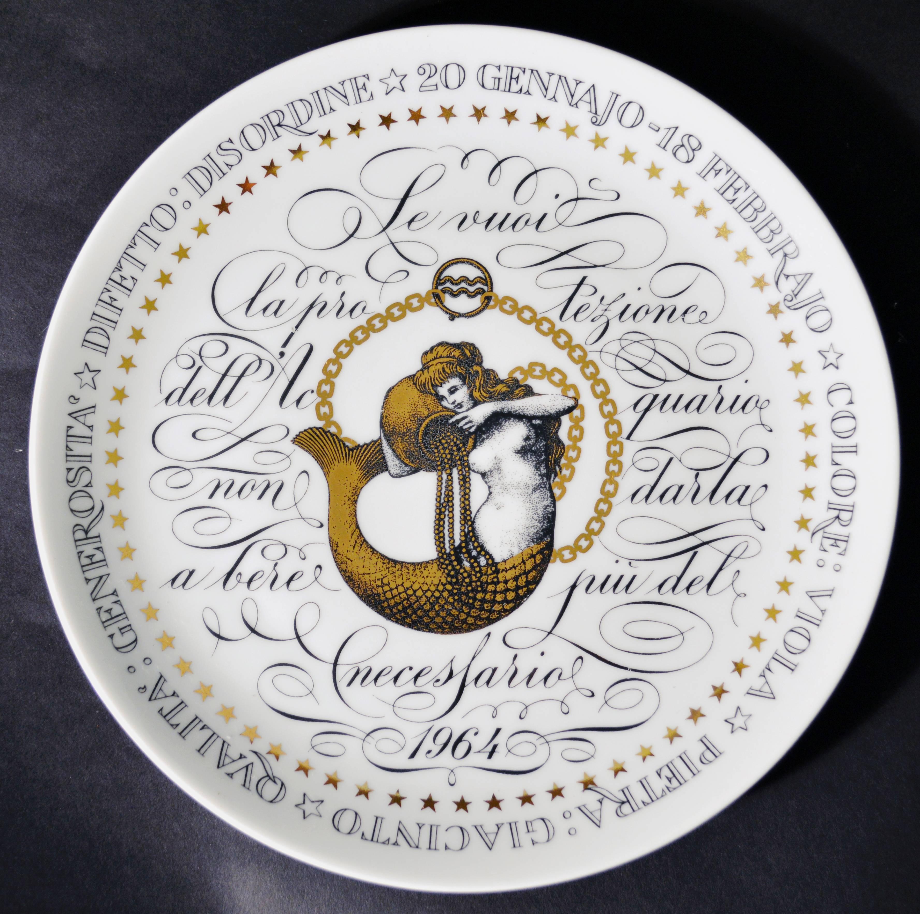 Mid-Century Modern Piero Fornasetti Set of Eight Astrological Plates, Serie Zodiaci