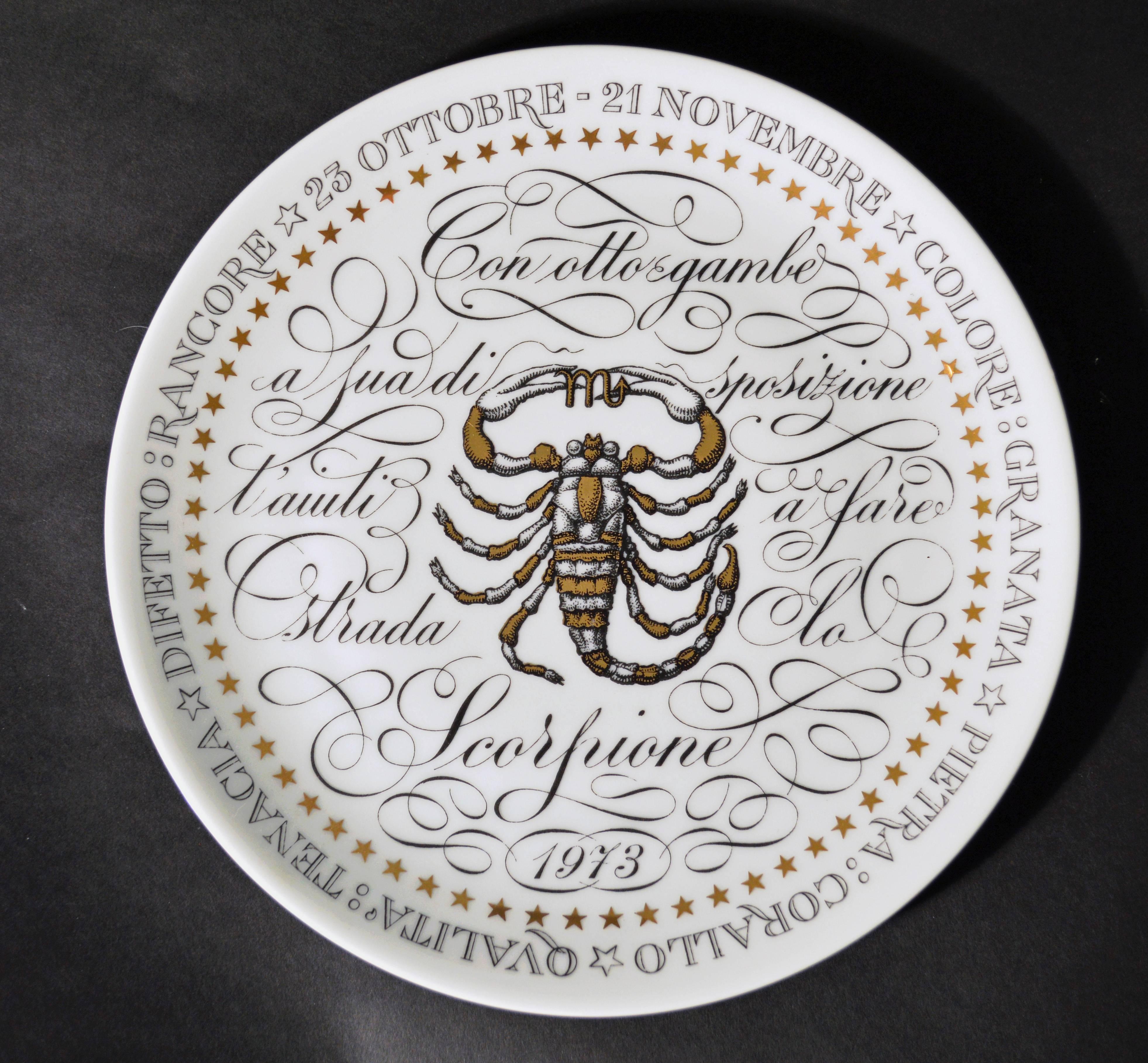 Italian Piero Fornasetti Set of Eight Astrological Plates, Serie Zodiaci