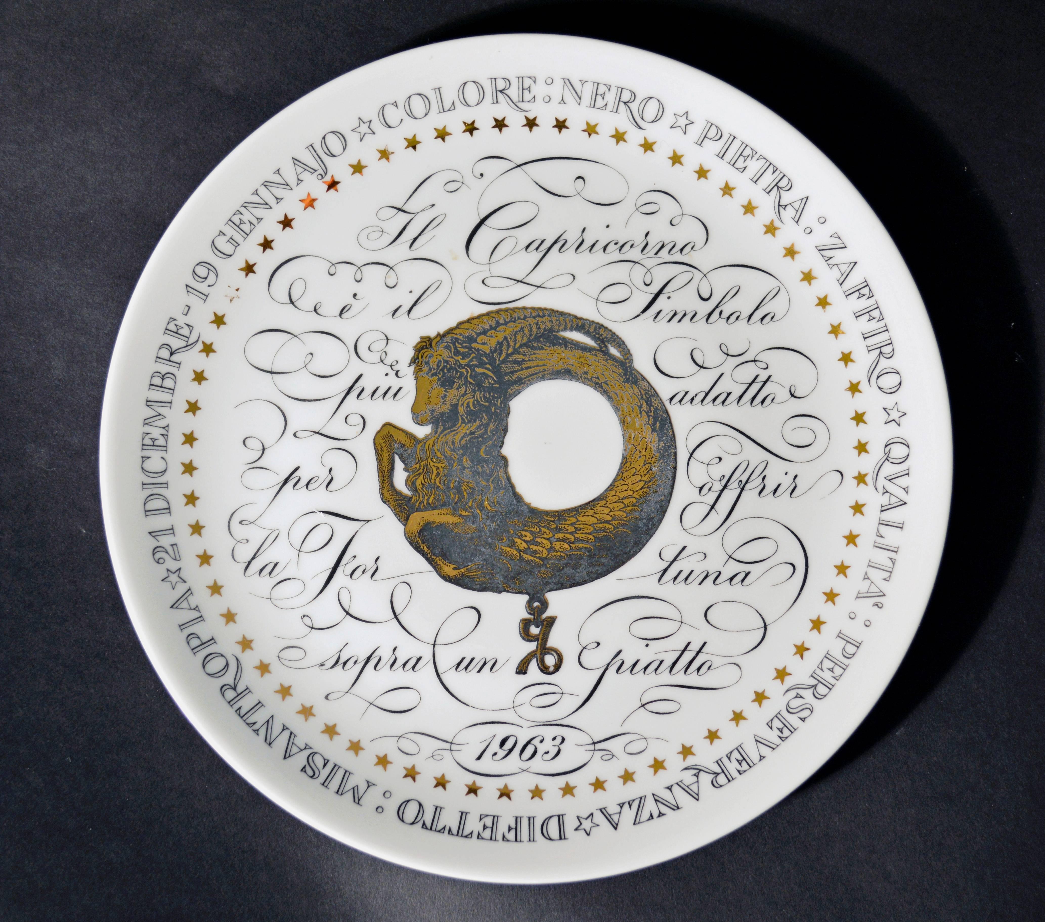 20th Century Piero Fornasetti Set of Eight Astrological Plates, Serie Zodiaci