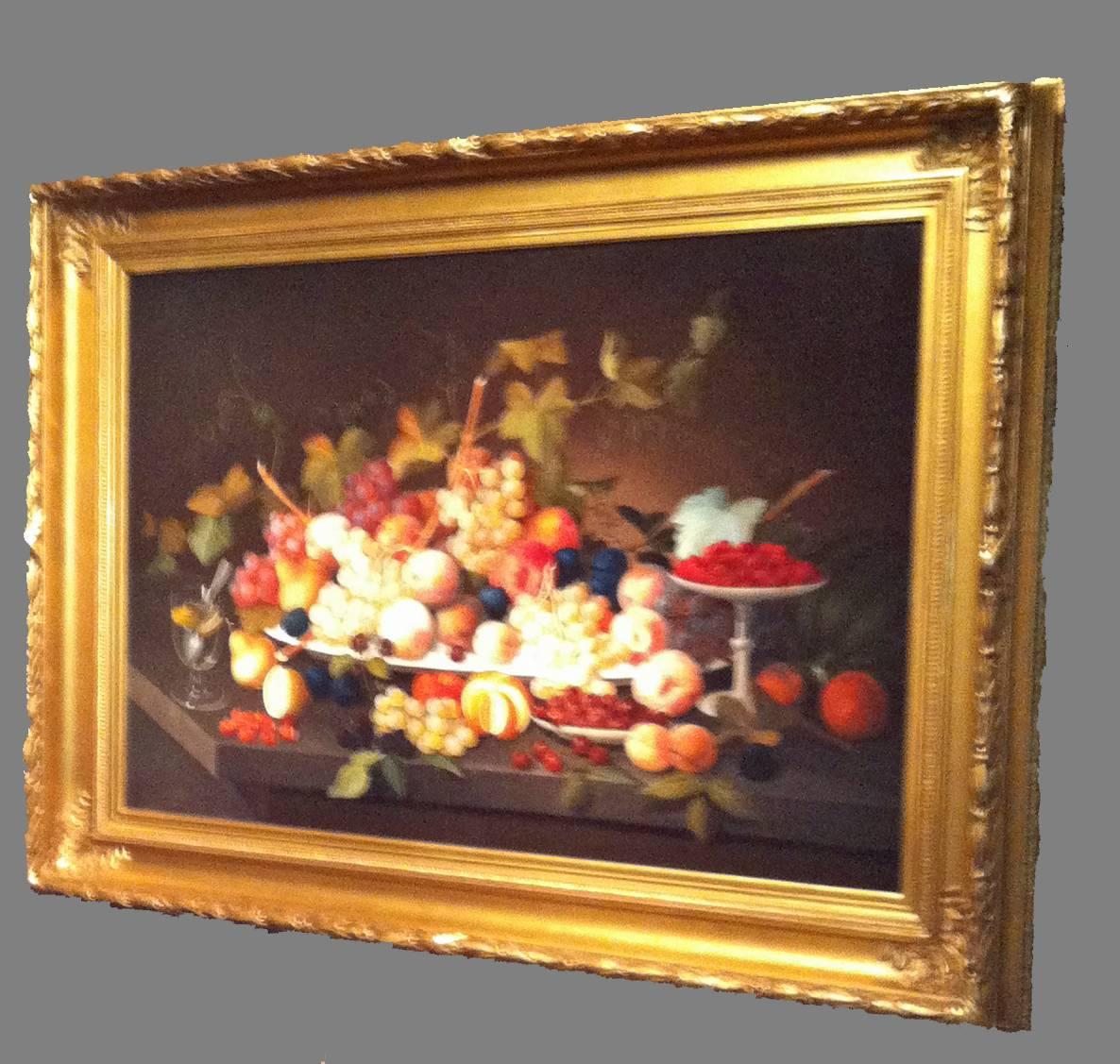 American still-life painting.
Still Life with Fruit on a Platter.
Severin Roesen & Studio,
New York,
circa 1850.

Dimensions: Frame 35 3/4 inches x 49 inches, picture sight 25 3/4 inches x 39 1/2 inches.

The attribution has been made by the