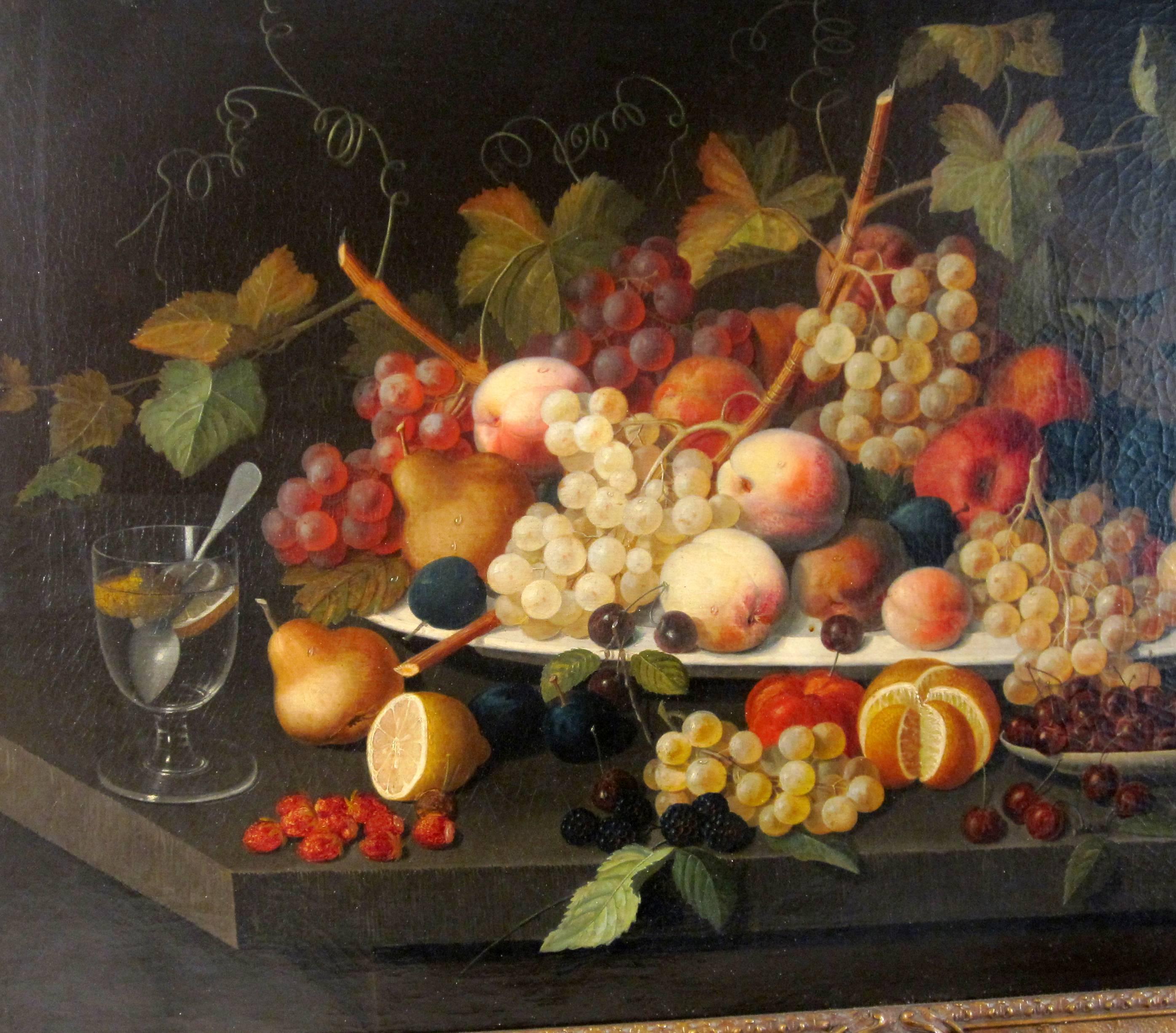 American Classical Sevrin Roesen Still Life Painting Still Life with Fruit on a Platter, American