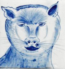 Charming Dutch Tin-Glazed Earthenware Tile Picture of a Cat