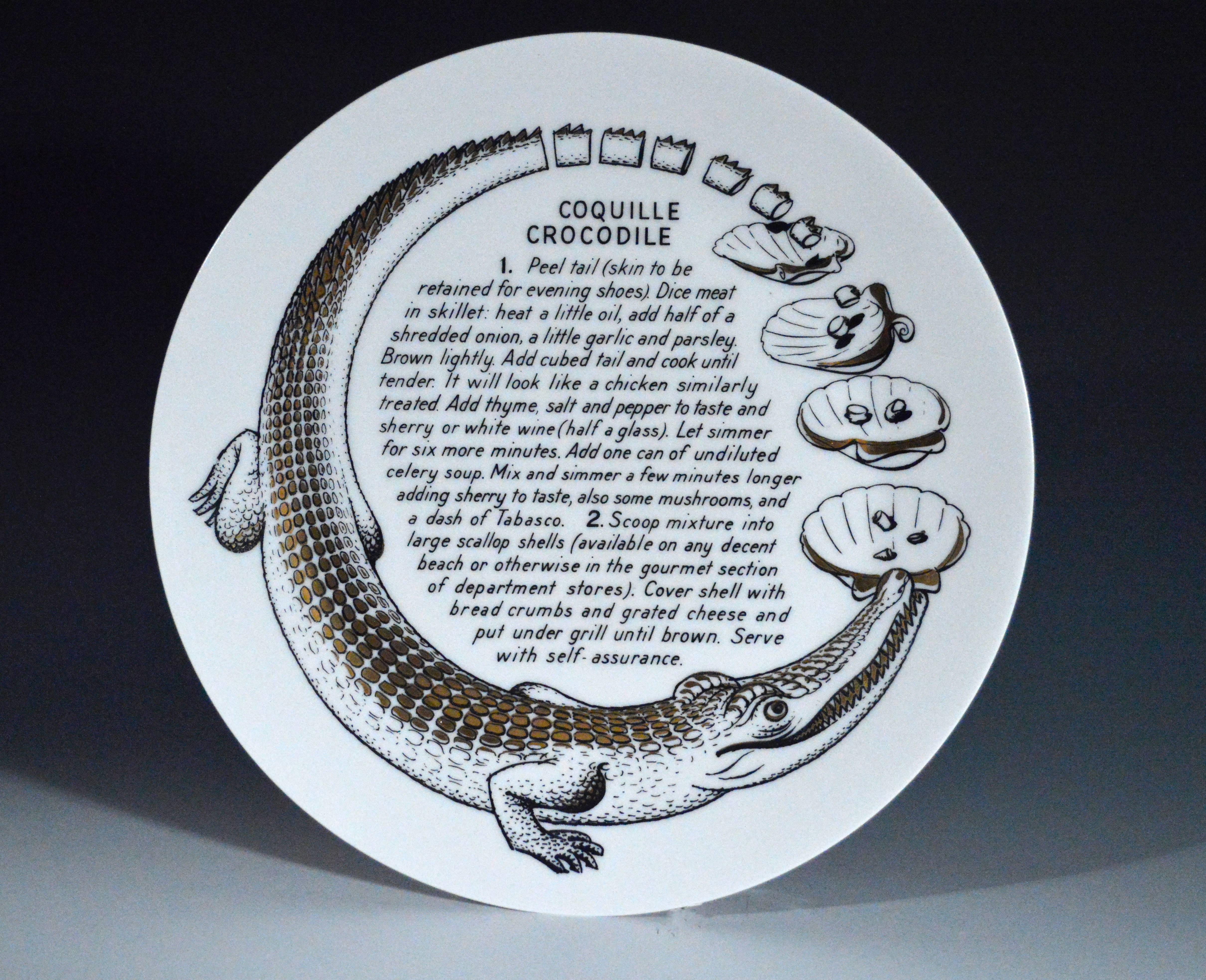 Mid-Century Modern 12 Piero Fornasetti Porcelain Cook Recipe Plates Made for Fleming Joffe