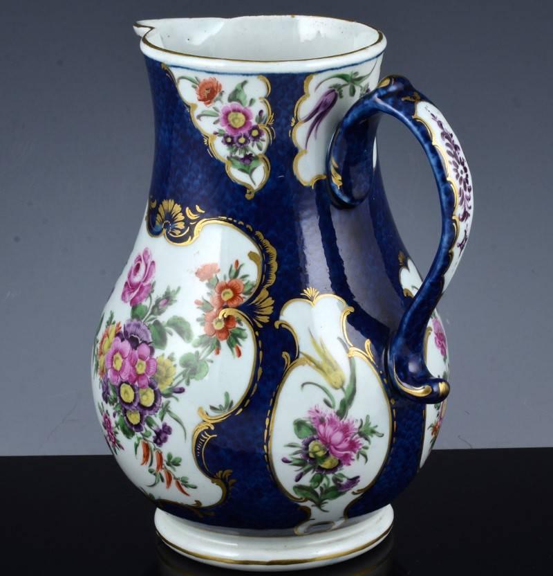 Georgian First Period Worcester Large Blue Scale Botanical Mask Jug