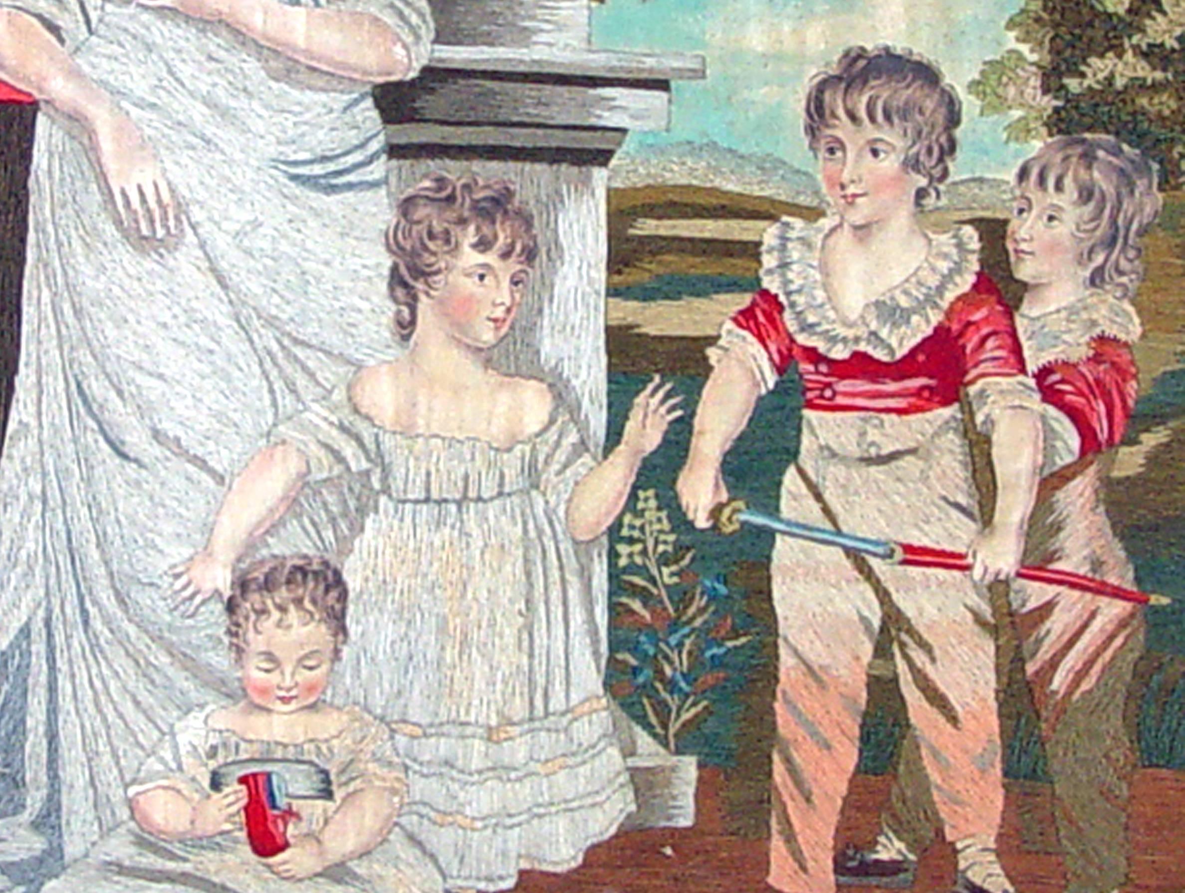 Anglais Photo de mère et ses enfants de style Régence en soie et laine, d'après John Hoppner RA en vente