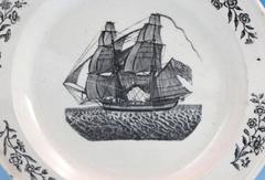 Pottery Creamware Plate of an American Ship
