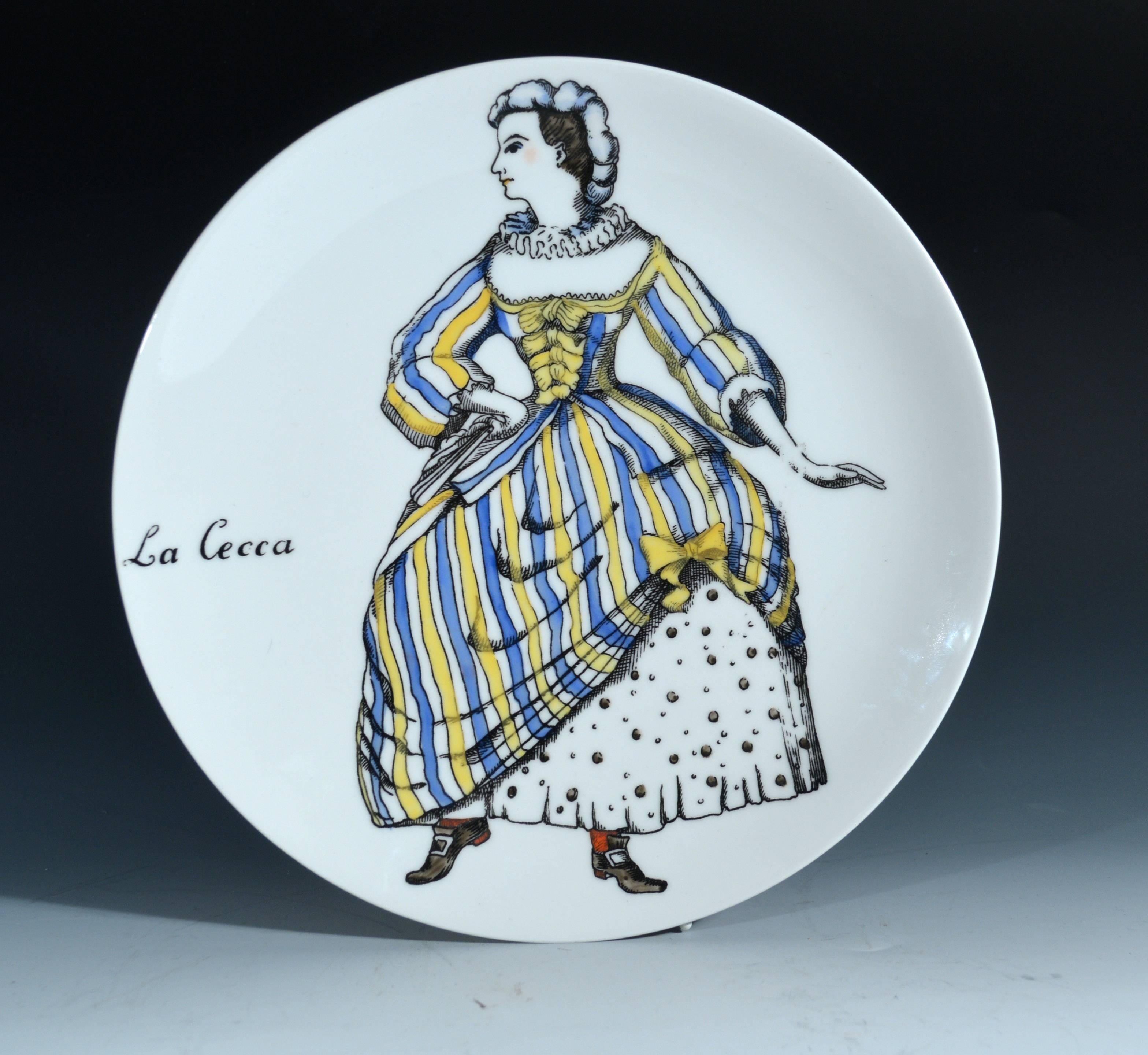 Mid-Century Modern Assiettes en porcelaine italienne Commedia Dell'arte Maschere de Piero Fornasetti en vente