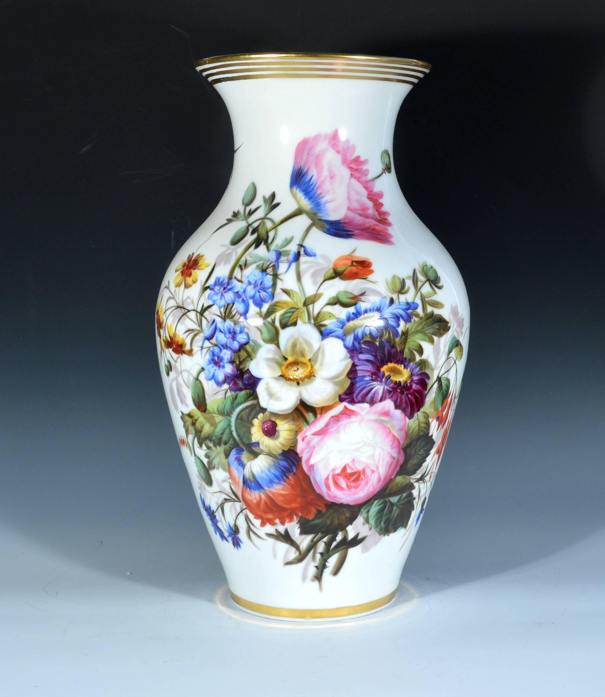Victorian Paris Porcelain Botanical Vases, French, Mid-19th Century For Sale
