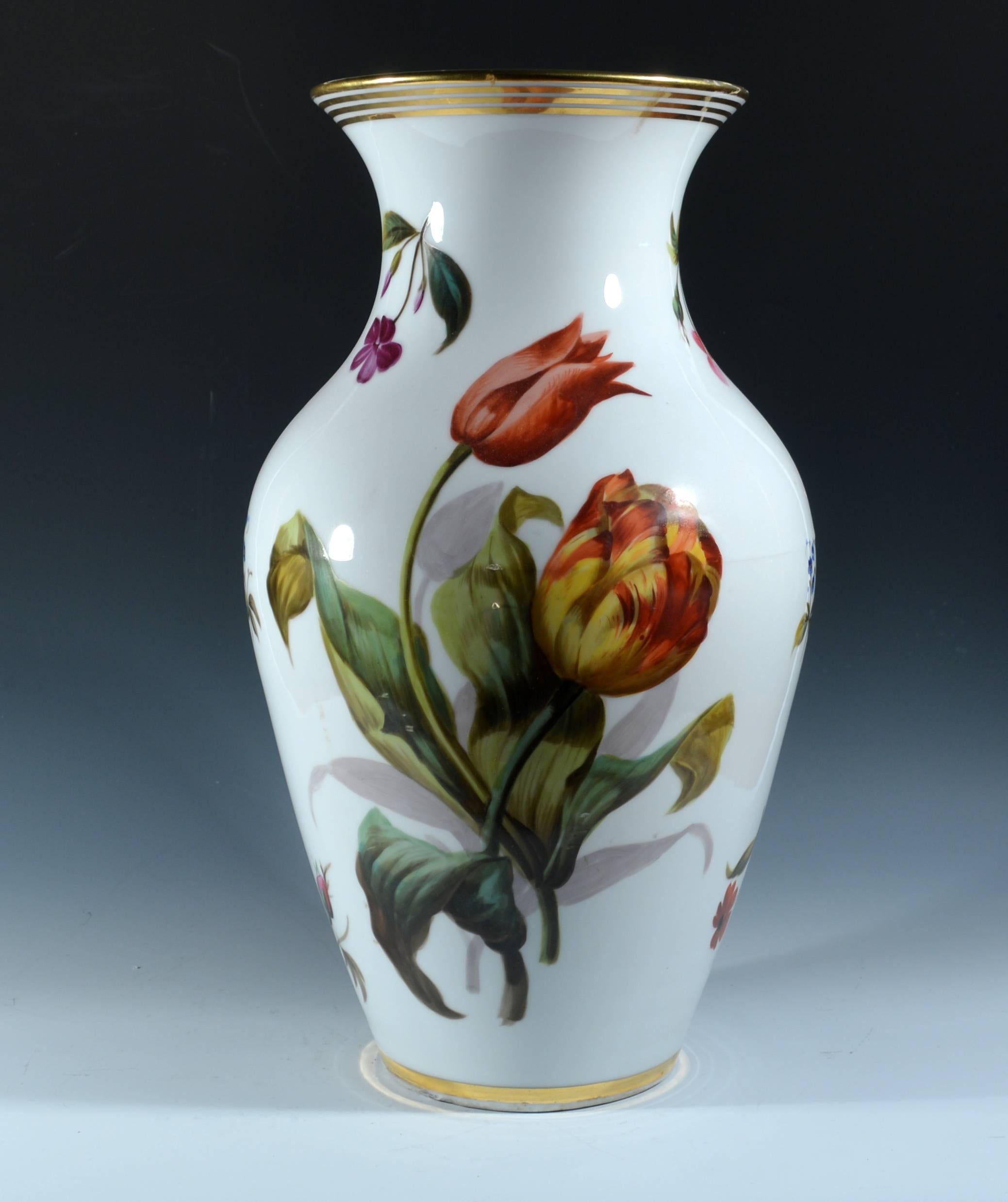 Paris Porcelain Botanical Vases, French, Mid-19th Century In Good Condition For Sale In Downingtown, PA