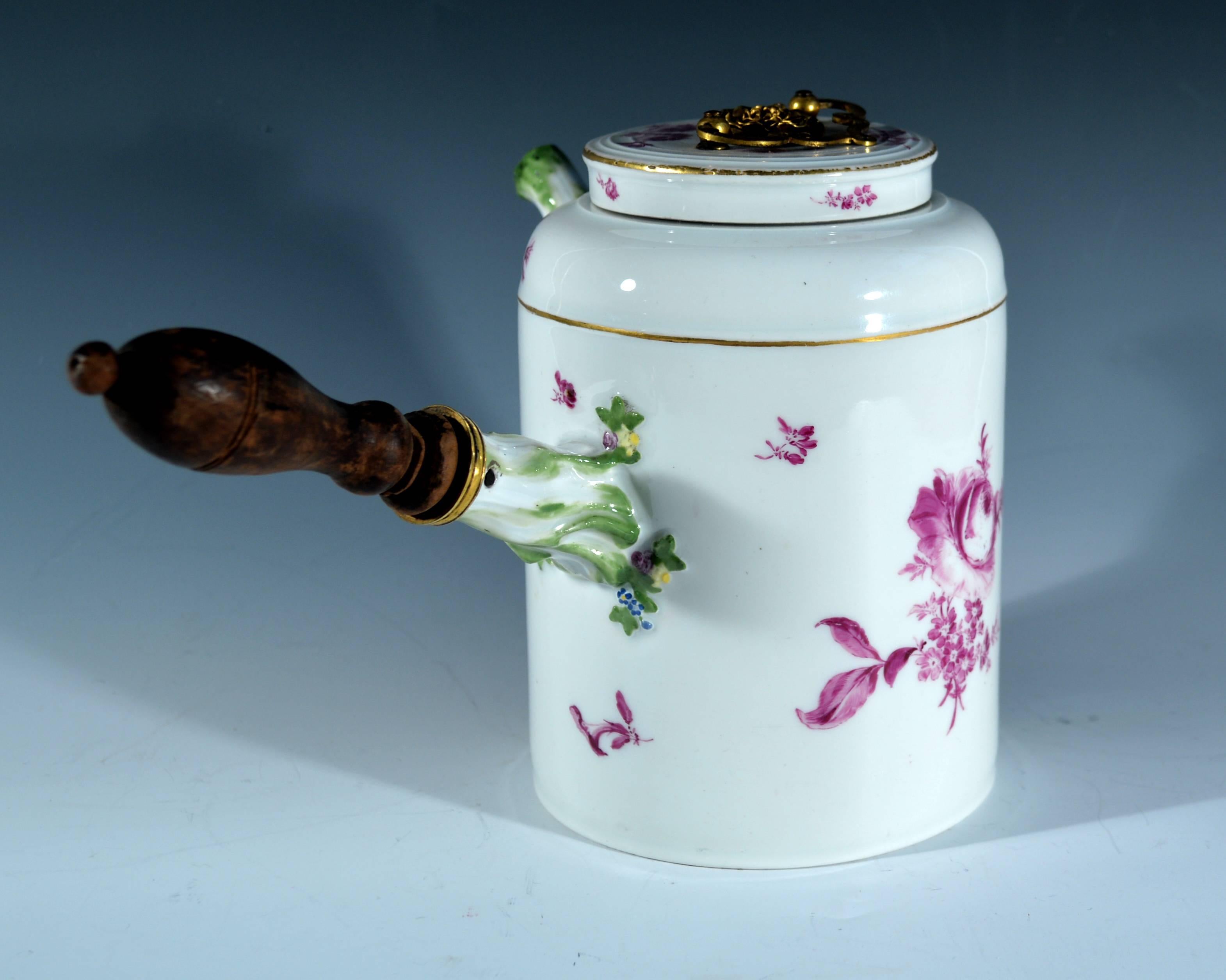 German Meissen Porcelain Gilt-Metal Mounted Chocolate Pot and Cover