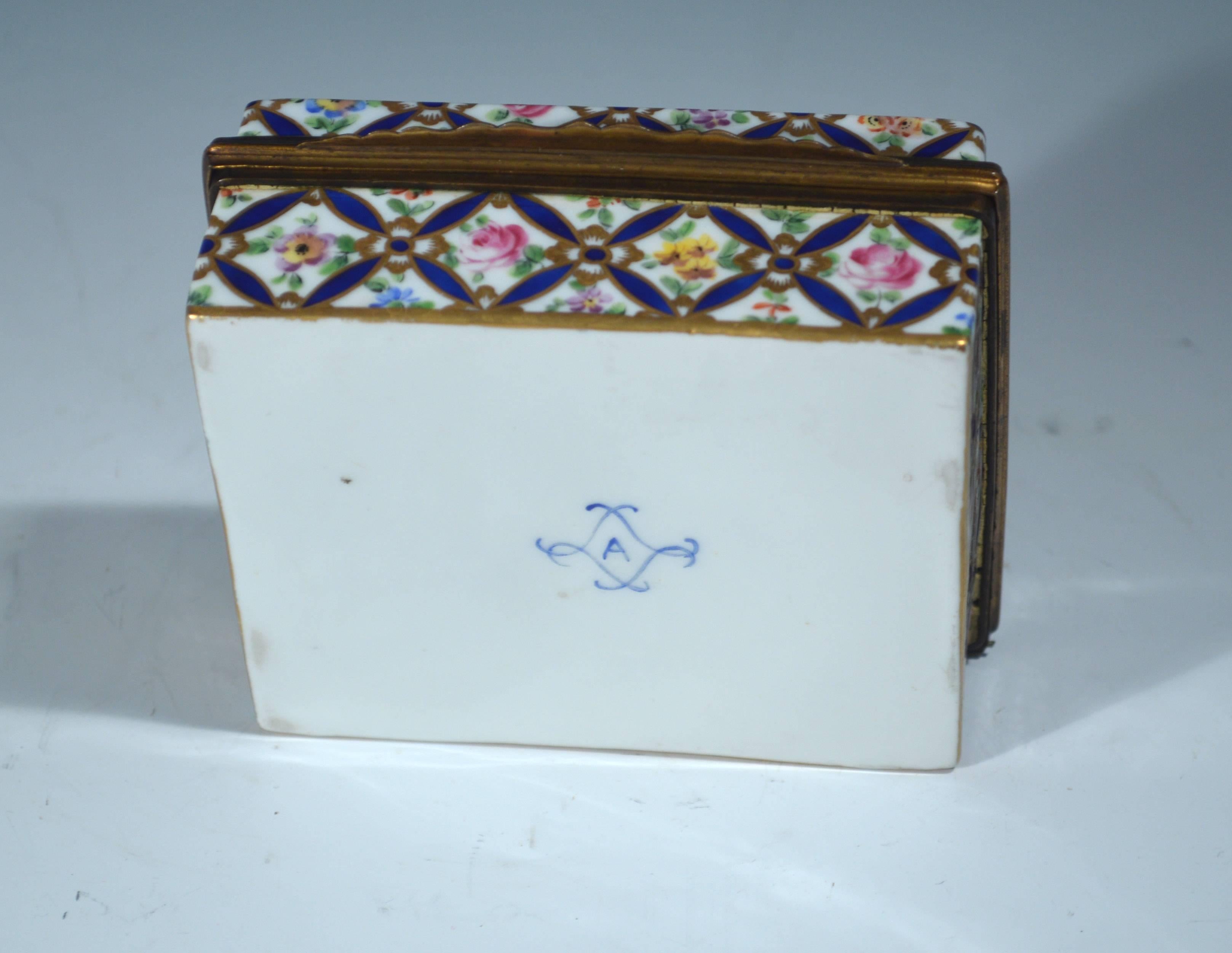 Mounted French Porcelain Box and Cover In Excellent Condition In Downingtown, PA