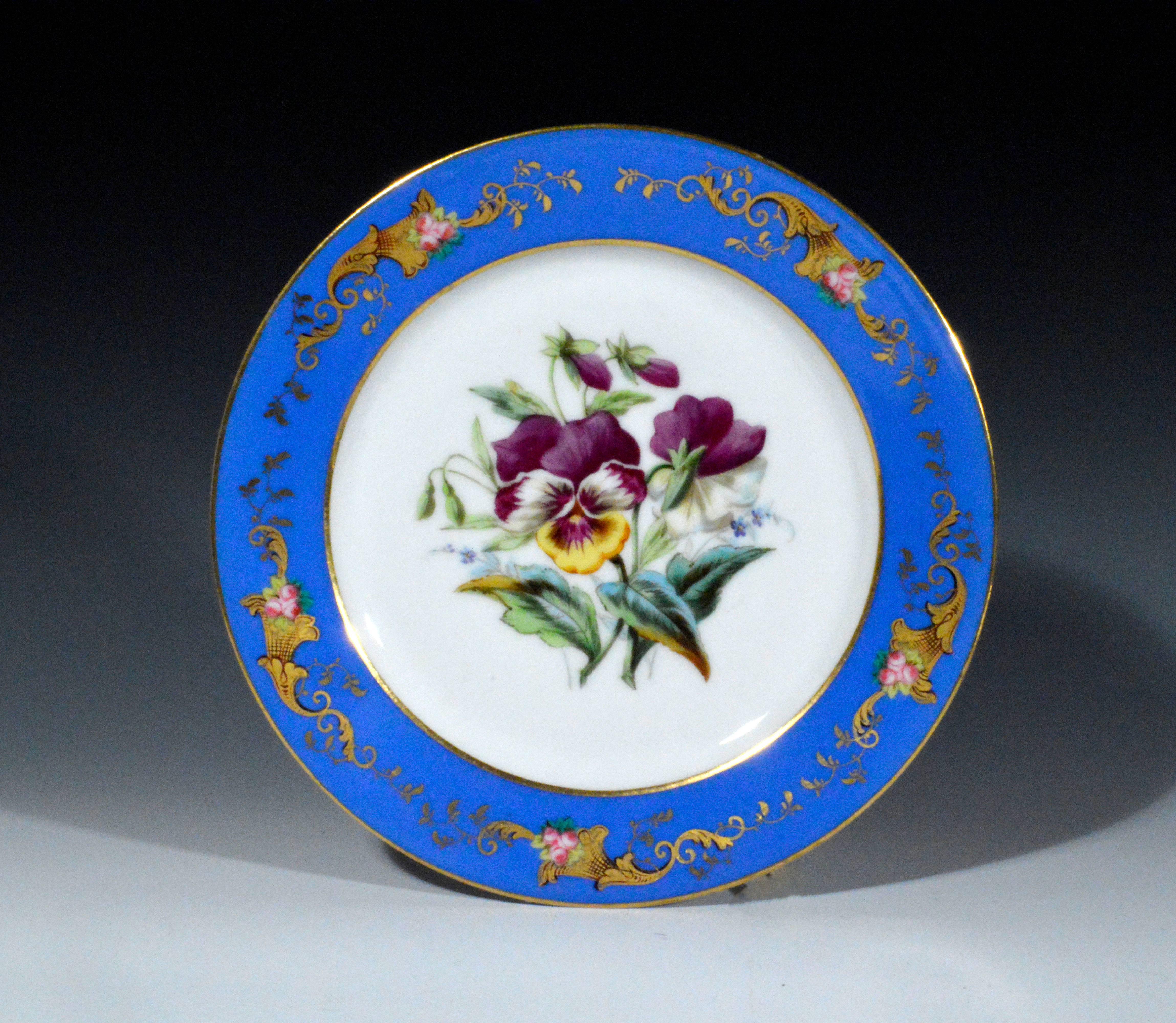 Early Victorian Paris Porcelain Set of Six Botanical and Fruit-Decorated Plates