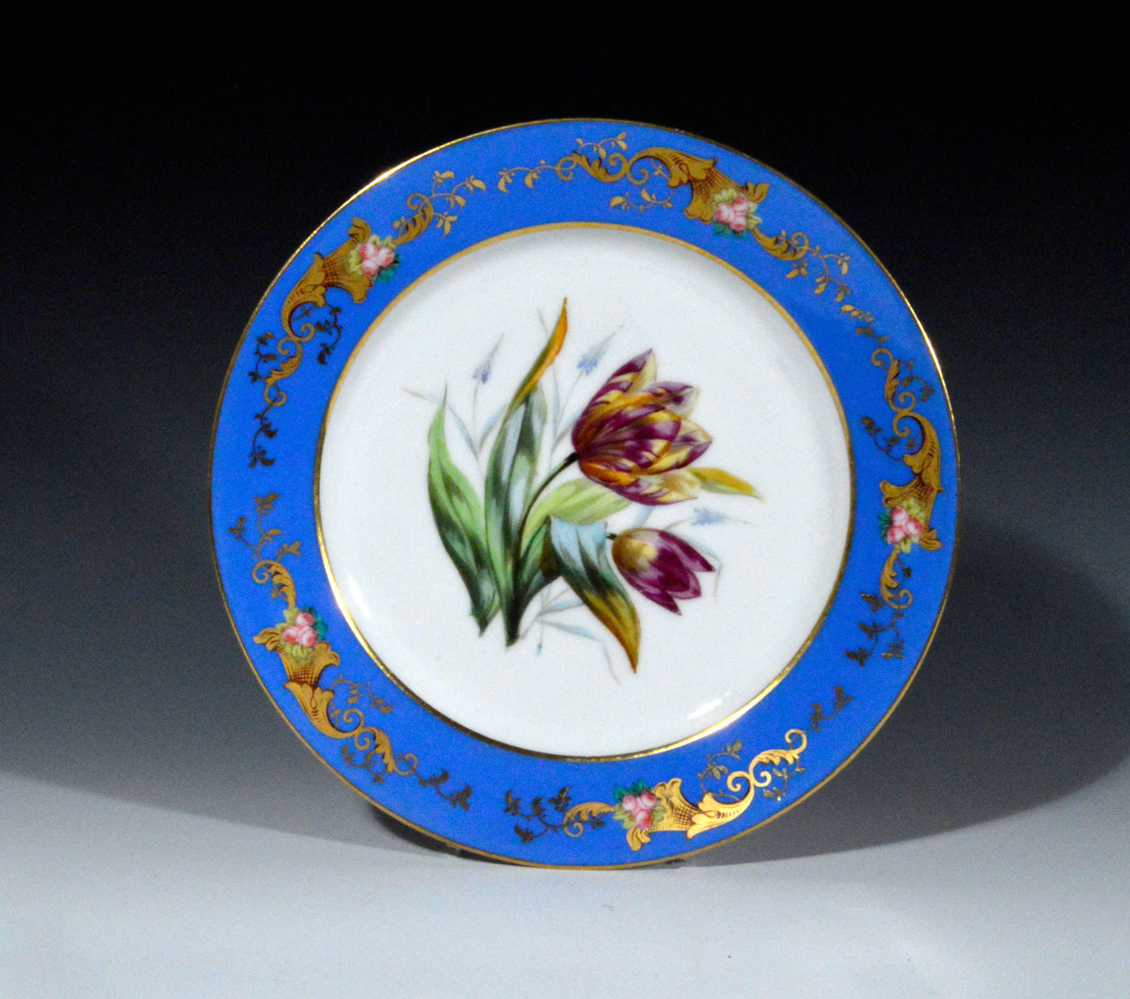French Paris Porcelain Set of Six Botanical and Fruit-Decorated Plates