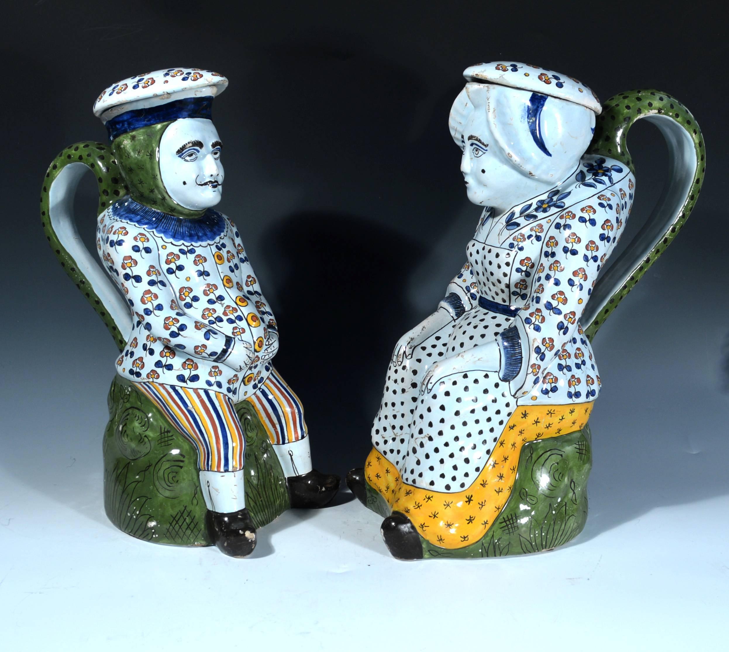 18th Century Northern French Faience Character Toby Jugs, Lille