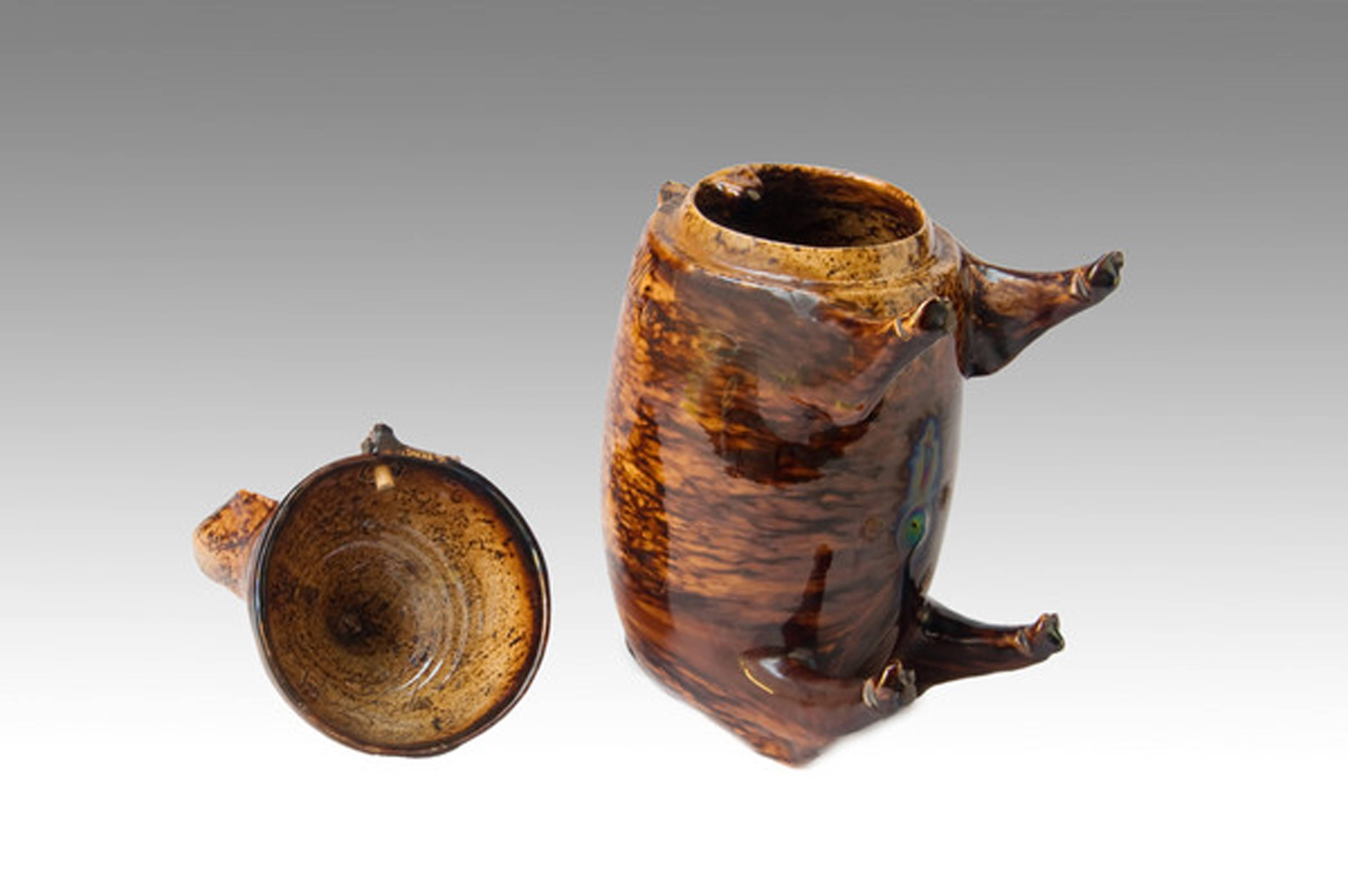 Anglais Pichet et tasse à porc en poterie du Sussex d'art populaire de la Belle-Vue Pottery, Rye en vente