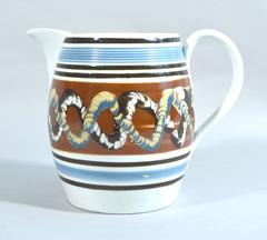 Mocha Pearlware Jug with Double Earthworm Design, circa 1800