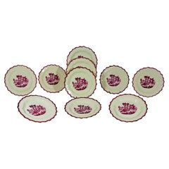 Neale & Co. Creamware Set of Ten Plates, Puce Feather Edge, Classical Ruins