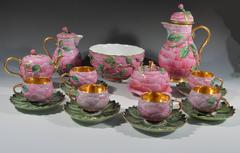 German Porcelain Trompe L'oeil Rose Leaf Tea Service, 19th Century