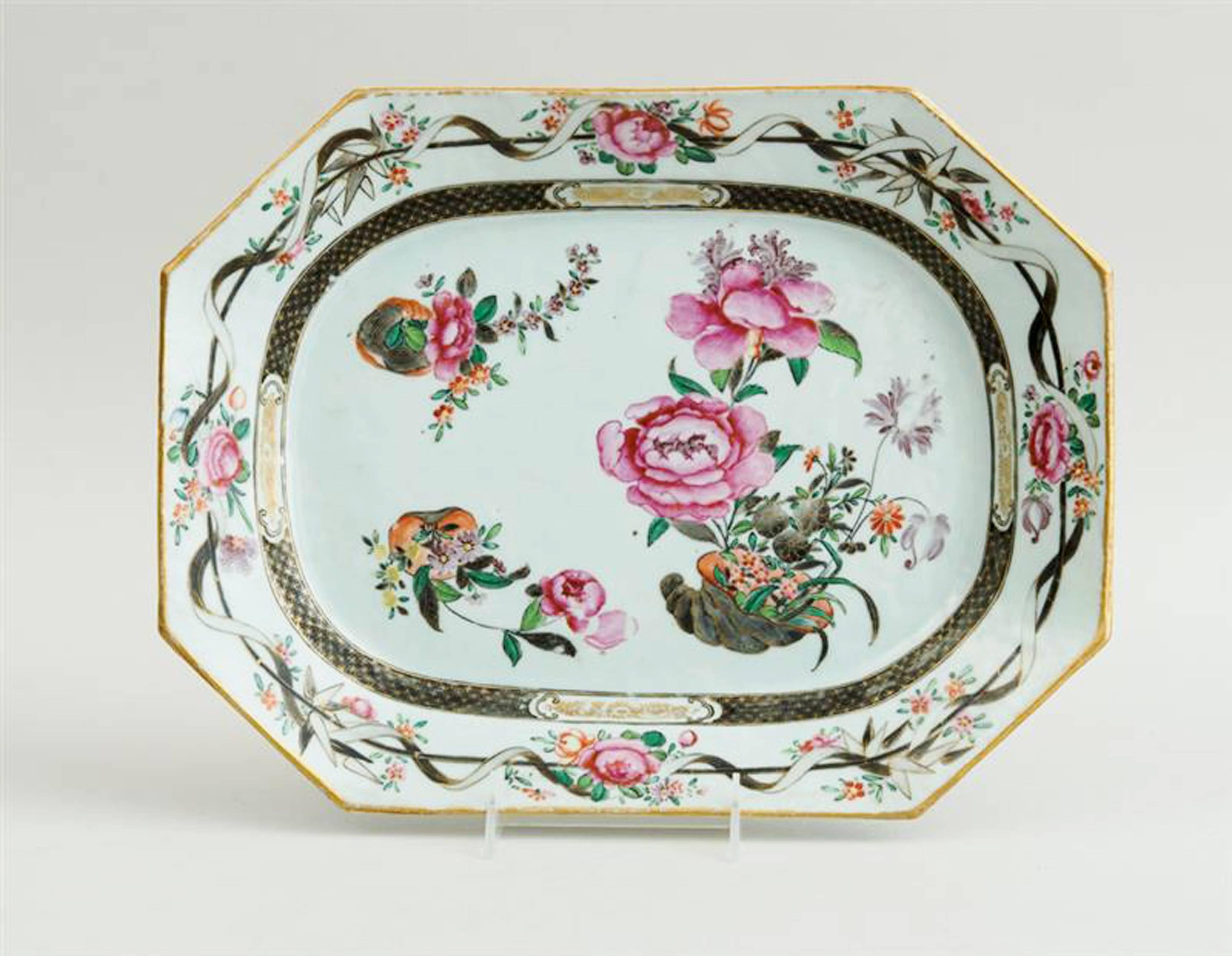 Chinese Export Porcelain Famille Rose Soup Tureen, Cover and Stand, Circa 1765 In Excellent Condition In Downingtown, PA