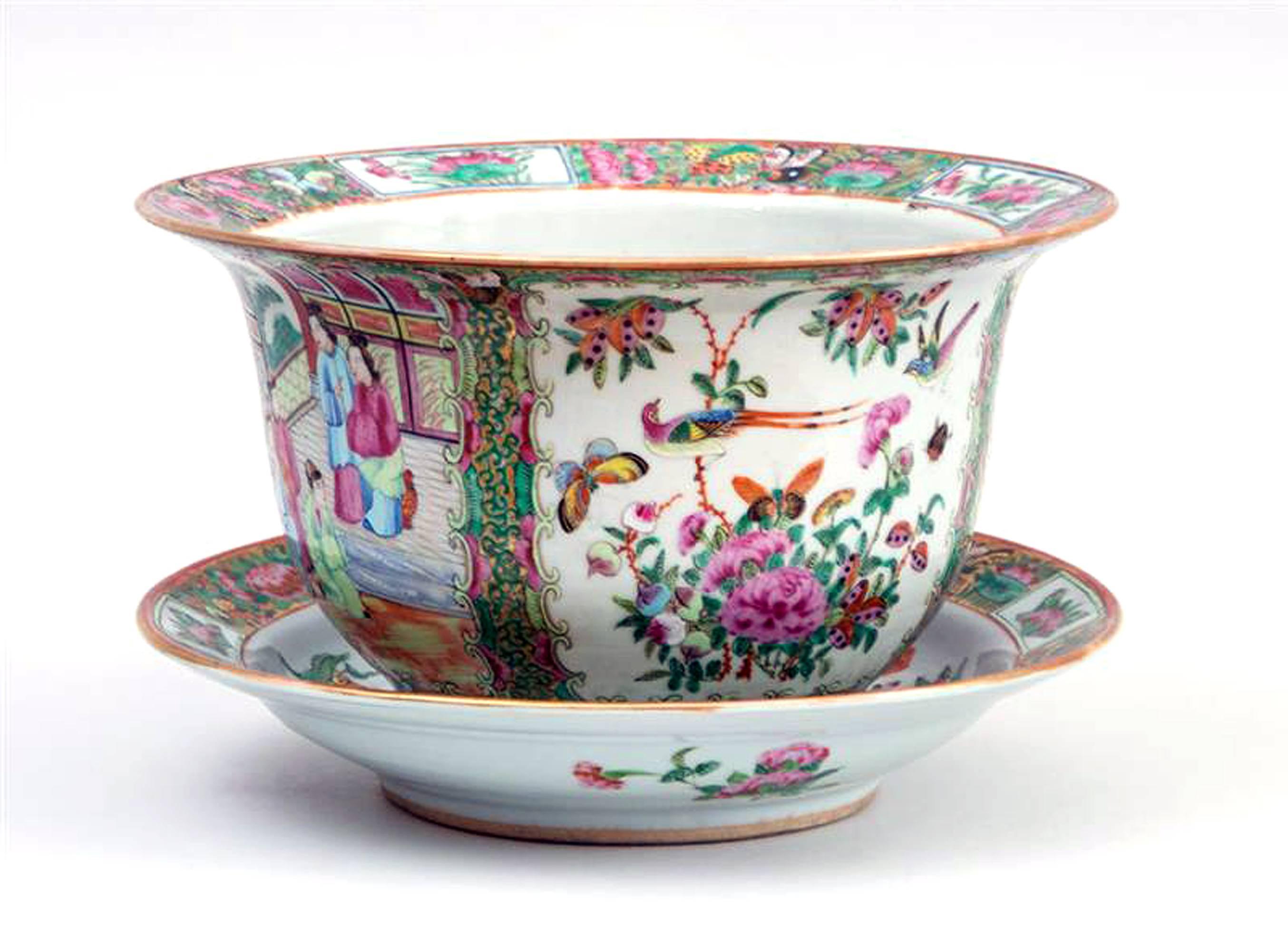 Chinese export large canton Rose Medallion porcelain cache pot and stand, circa 1840-1860.

The large Chinese export canton rose medallion cache pot and stand is painted in typical colors with figures and flowers.

 